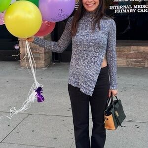 Intermix asymmetrical mock neck top